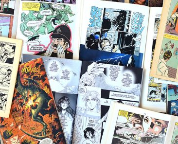 ATHENS GREECE - MARCH 31 2016: Vintage comic books and graphic novels. Comics magazines with drawn illustrations abstract background.