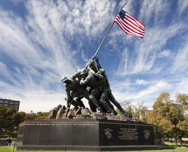 Washington DC USA - October 20 2014: Iwo Jima statue at Arlington National Cementery in Washington DC. The statue honors the Marines who have died defending the United States since 1775.