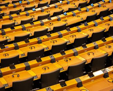 The EU European Parliament Room in Brussels. Belgium - July 30, 2014.