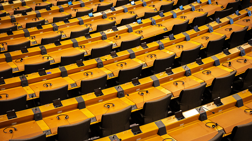 The EU European Parliament Room in Brussels. Belgium - July 30, 2014.