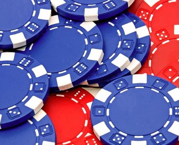 red and blue poker chips piled together