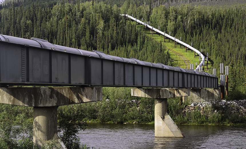 A view of the Alaska oil pipeline in the wilderness